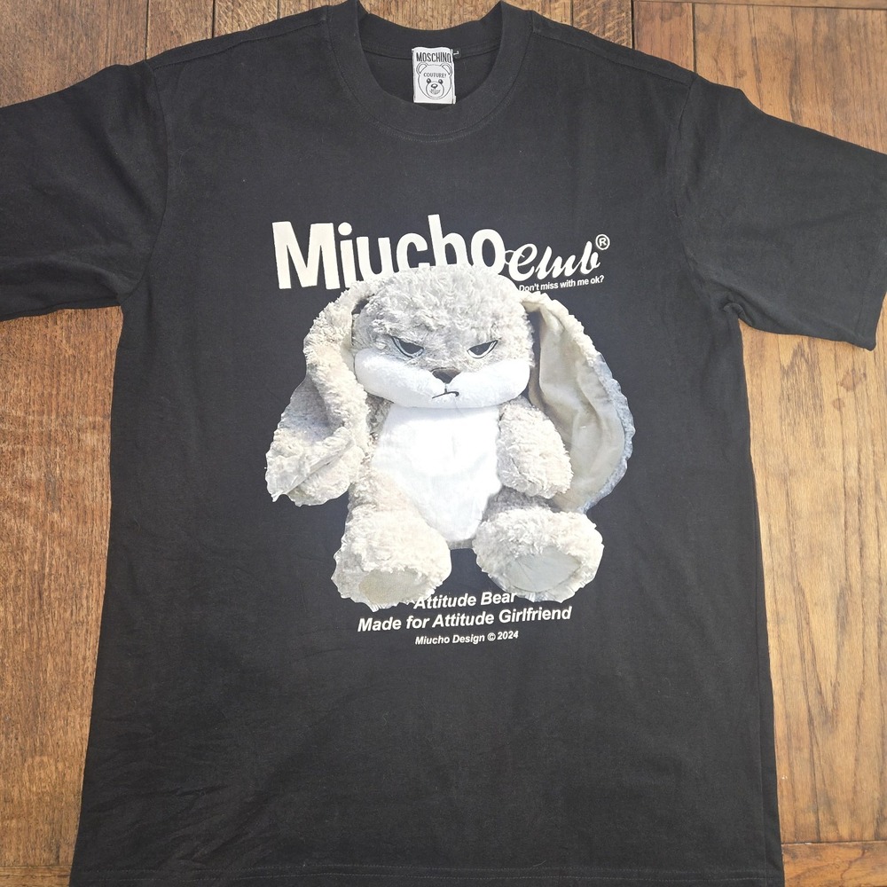 Moschino t shirt Angry Bunny Sz Lg Designer Made In Italy Attitude Bear Couture